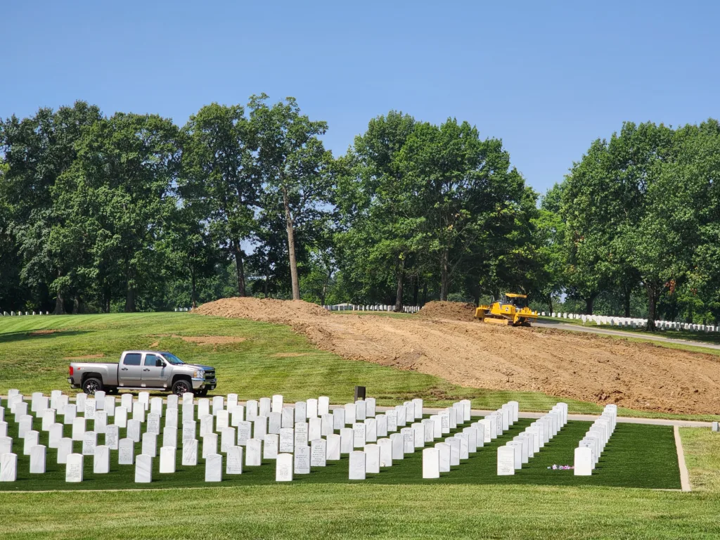 sod removal and grading at Jefferson Barracks National Cemetery