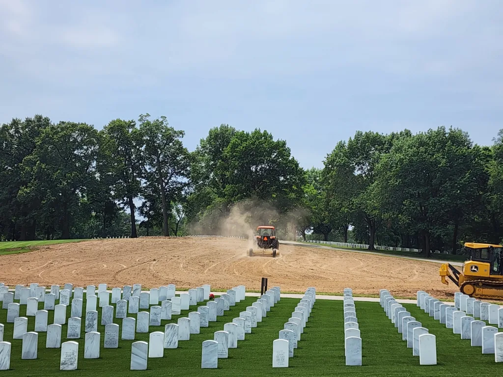 sod removal and grading at Jefferson Barracks National Cemetery