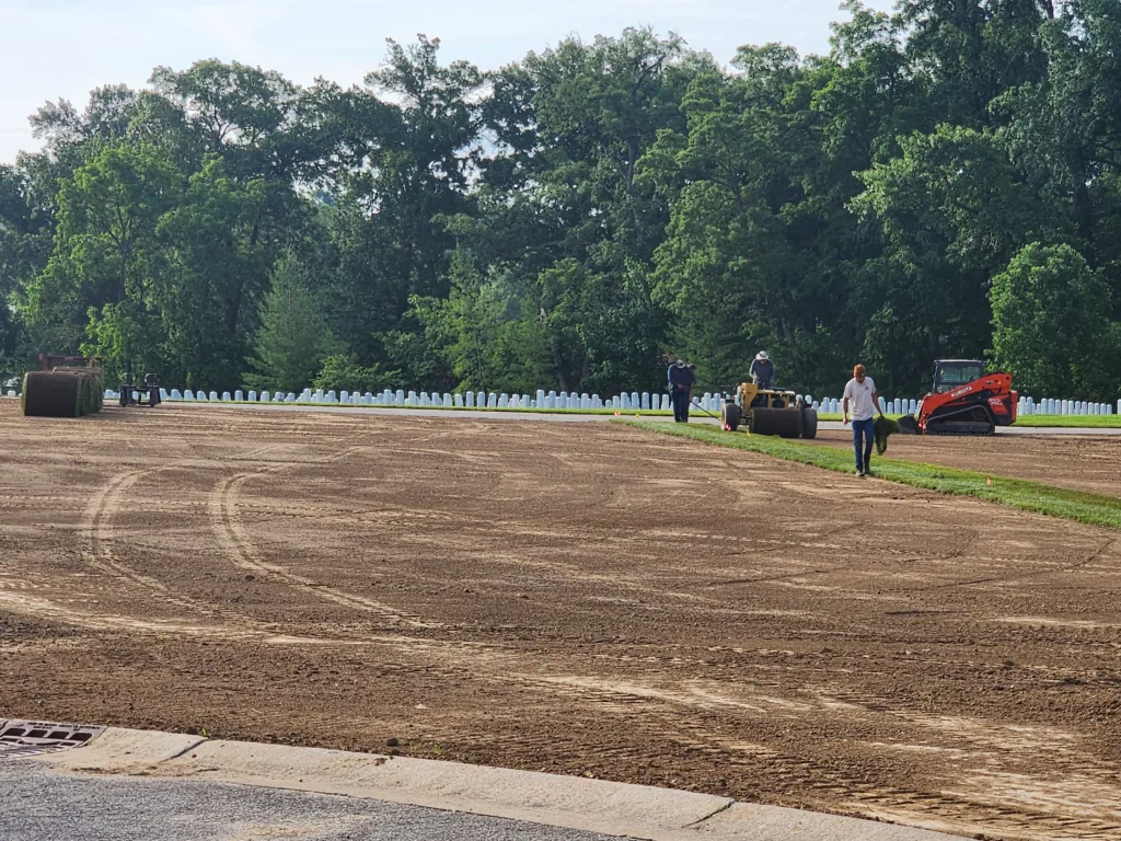 ground prep and sod installation at Jefferson Barracks National Cemetery Sec 1KK.