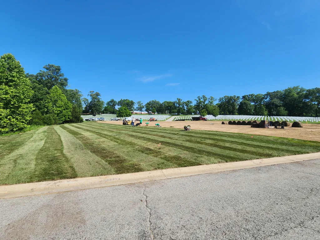 New sod at Jefferson Barracks National Cemetery Sec 1KK, nearing completion.