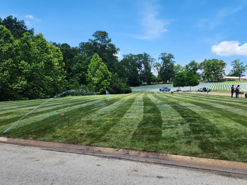 New sod at Jefferson Barracks National Cemetery Sec 1KK, nearing completion.