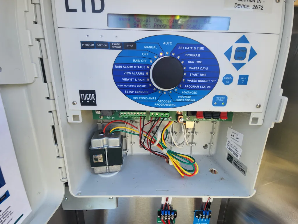 sprinkler controls at Jefferson Barracks National Cemetery.