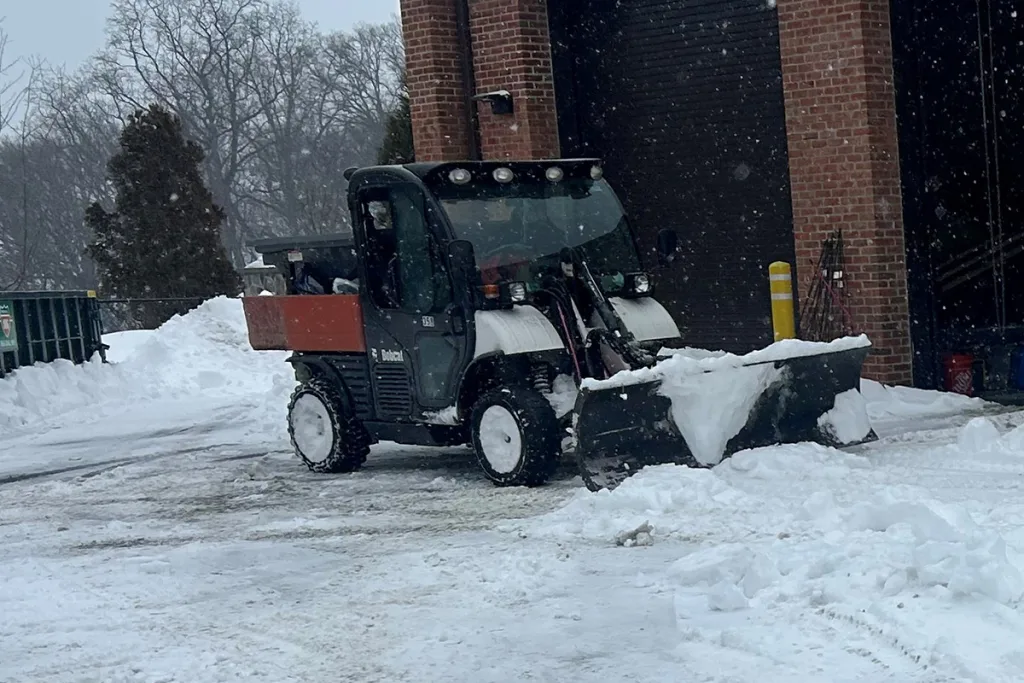 Snow plowing service at West Point Cemetery. Maintenance provided by Supply Chain Management.